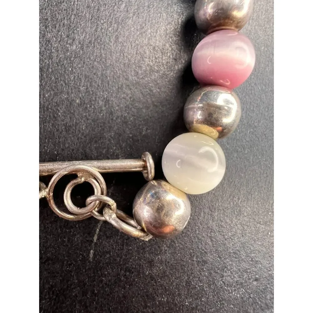 Vintage sterling silver and cats eye glass toggle bracelet